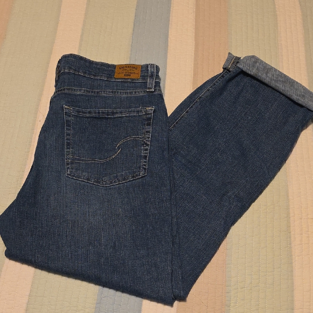 Signature by Levi Strauss Dark Blue Straight Jeans Cropped Length Size 29/ 8